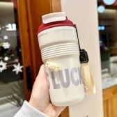 Double drinking cup Stainless steel straw thermos cup Women's portable cup Gift cup High value coffee cup