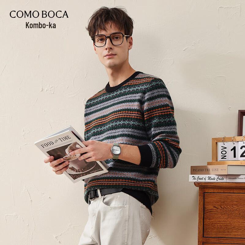 

Men s Fair Isle Jacquard 100% Wool Round Neck Sweater 2XL