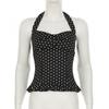 Women Summer Sweetheart Neck Polka Dot Ruffle Hem Slim Fit Sleeveless Camisole Top