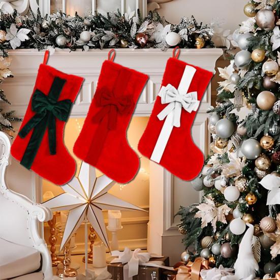 Christmas Stockings 18 Inch Large Fireplace Hanging Stockings with Bow for Xmas Farmhouse Holiday Party Decoration