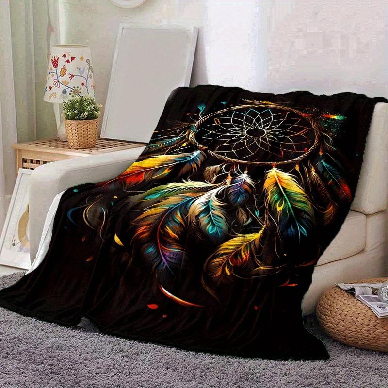 1pc Dream Catcher Printing Lightweight Flannel Blanket, Comfortable and Warm Blanket, for Camping Sofa Bed and Couch Office, in All Seasons