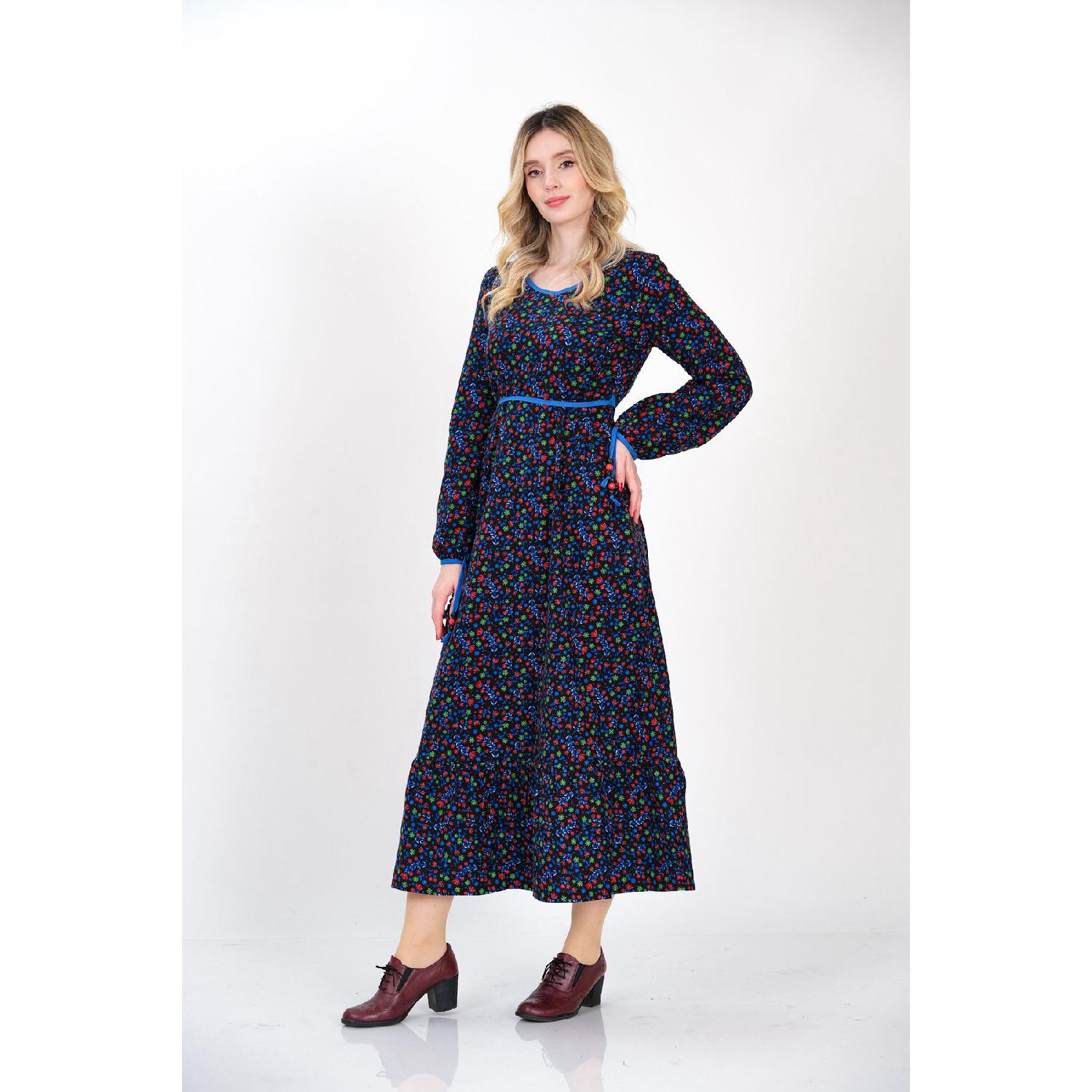 

Divitin Flannel Patterned Long Blue Winter Dress With Frills Skirt 34 фиолетовый