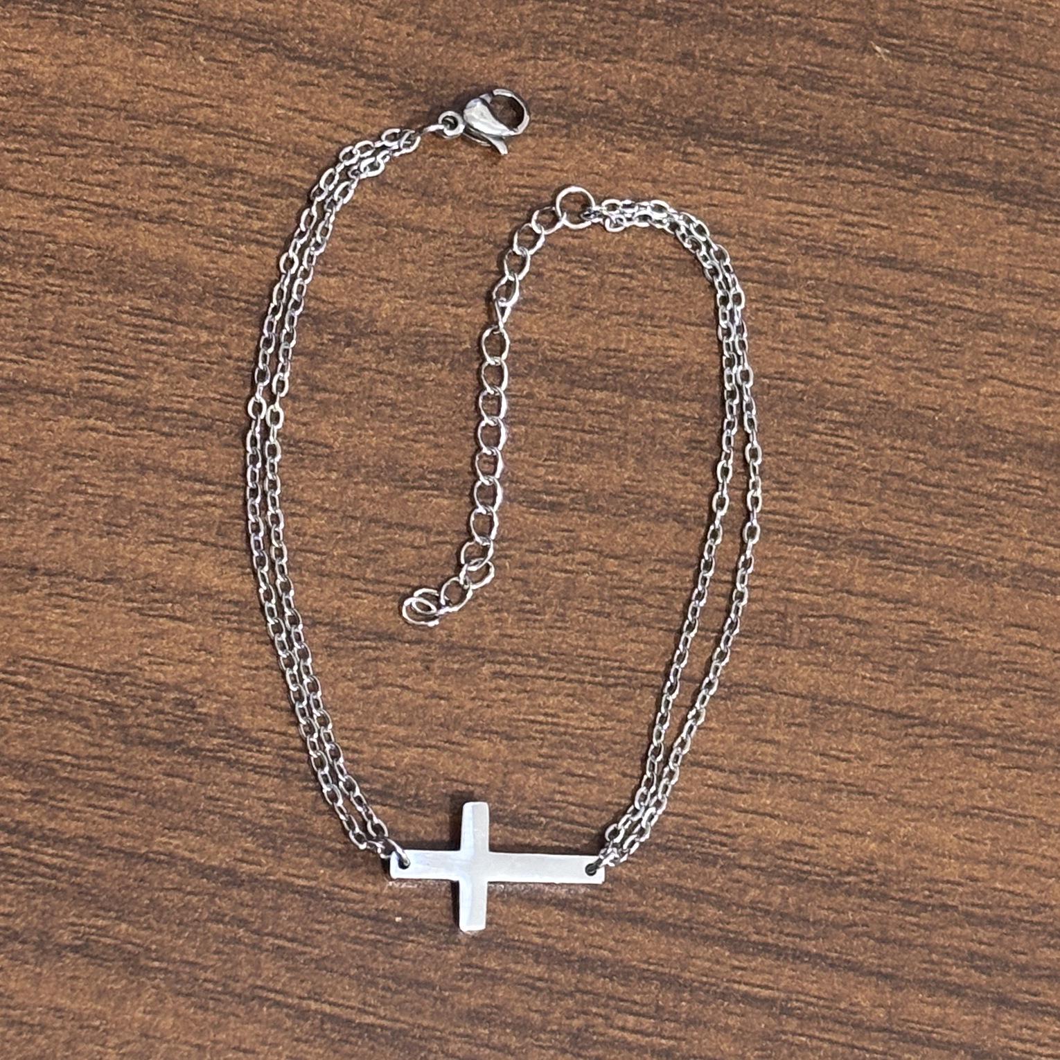 18K Gold Stainless Steel Double Layer Cross Bracelet, Non-Fading