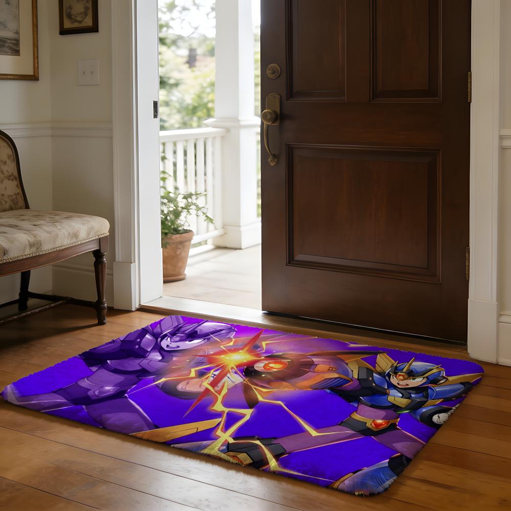 RRockman Mega Man Anime Game Floor Mat Soft Flannel Absorbent Mat Non-Slip Rug Home Bedroom Bathroom