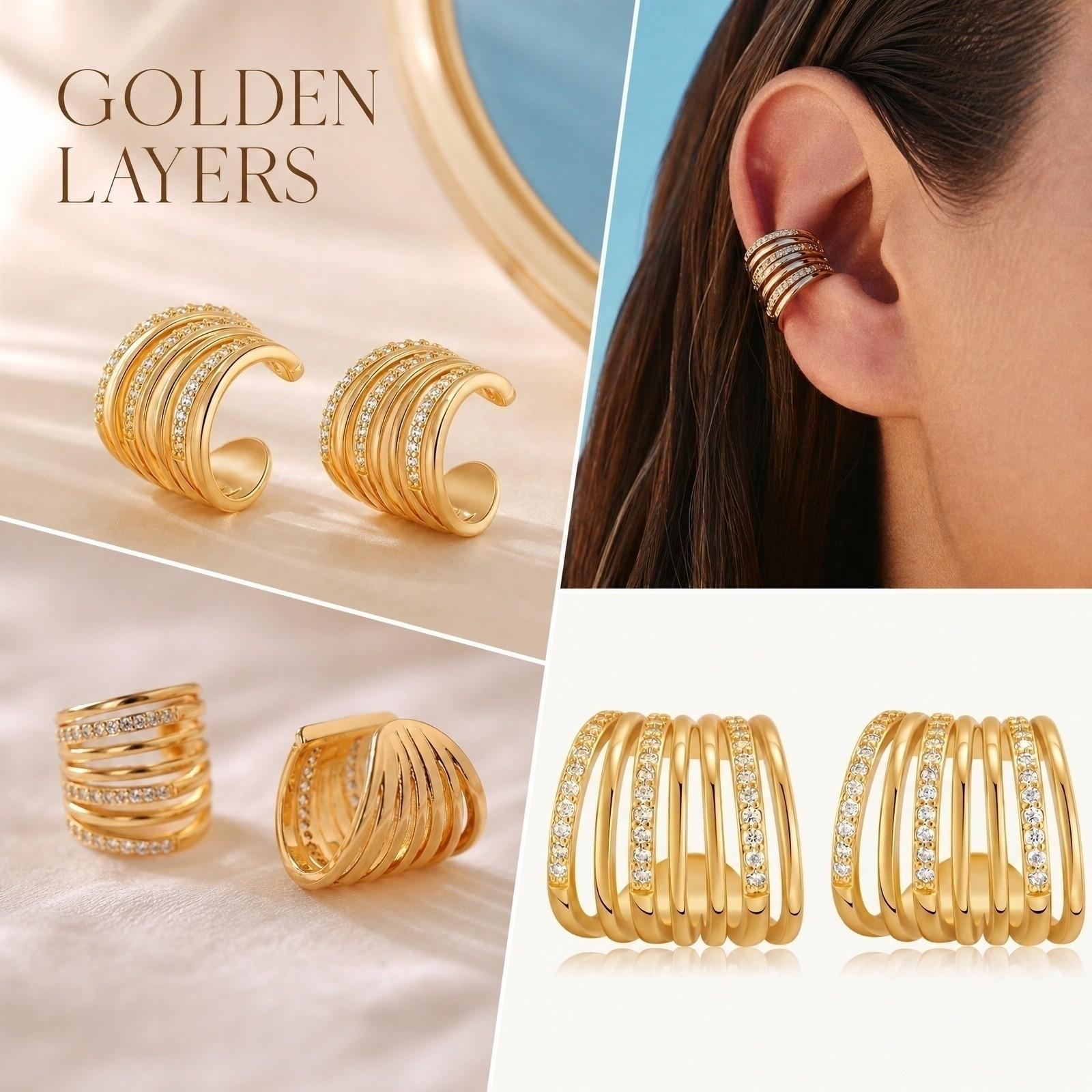 Stackable Wide Cuff Ear Cuff with Zirconia Fashion Multi-Layer Ear Cartilage Hoop Earring for Women one size