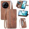For Xiaomi 15 Ultra Zipper Wallet Case with Strap Flower Imprint PU Leather Phone Cover