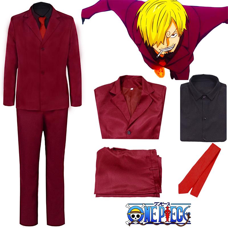 

Piece Sanji One Cosplay Costume Outfit Red Suit Halloween Carnival Uniform Party XXL