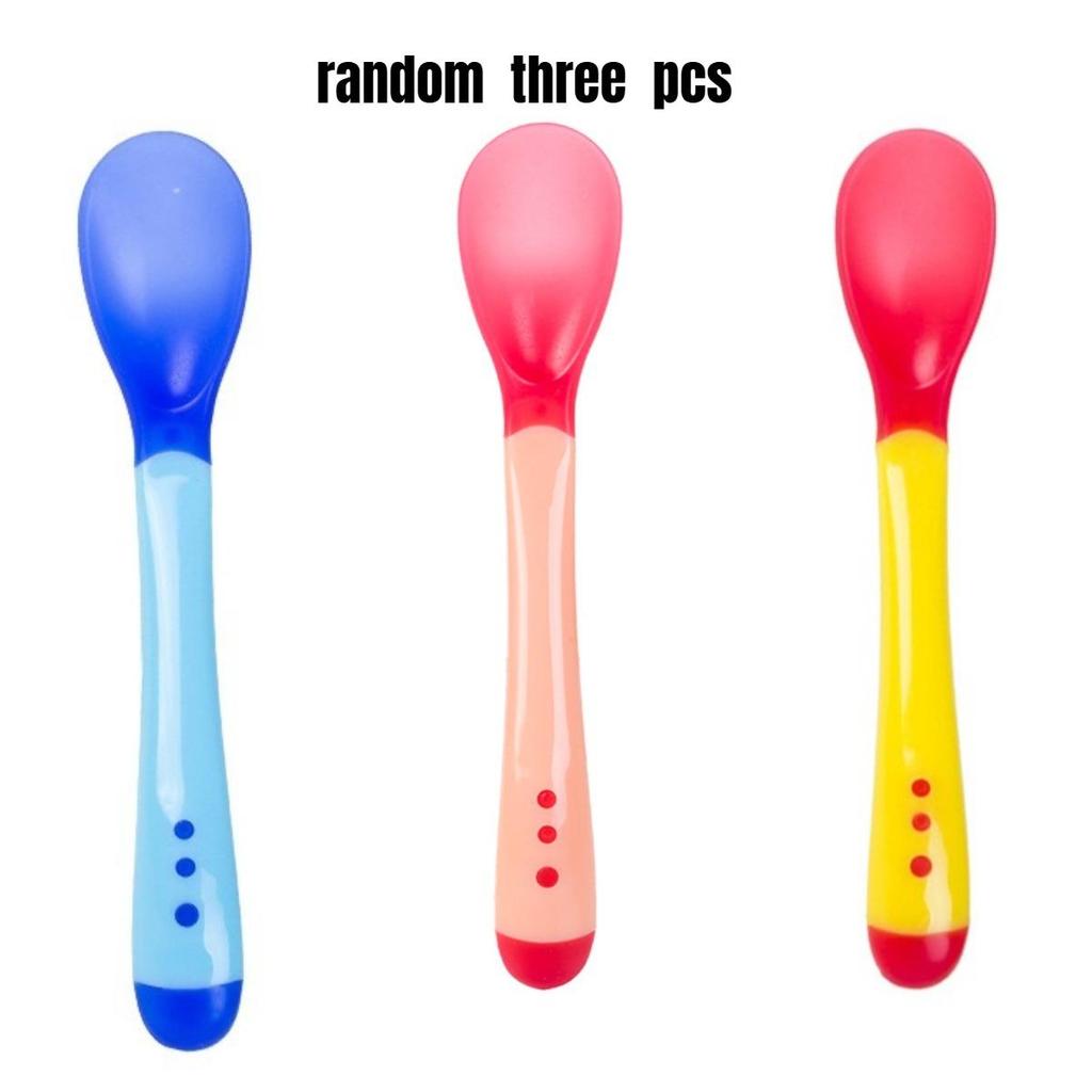 Baby 3Pcs/Set Flatware Feeding Spoon Safety Temperature Change Plastic Baby Spoons Toddler Flatware Small Toddlers Utensils
