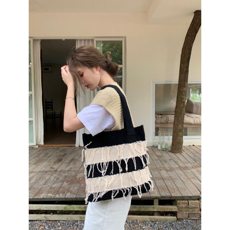 Vintage Knit Bag Braided Bag Fringe Fashion Girls Superior Sense Shoulder Bag Handbag Shopping Bag