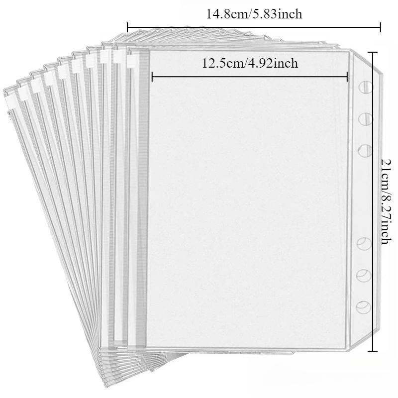 10PCS PVC Binder Pocket Cash Envelopes A5 A6 A7 Zipper Folders Pouches Money Organizer Budget Document Filing Loose Leaf Inserts
