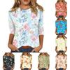 Damen Casual Dreiviertelarm Blumenprint Rundhalsausschnitt Oberteil Lockerer Schnitt Leichte Bequeme Bluse für den täglichen Gebrauch