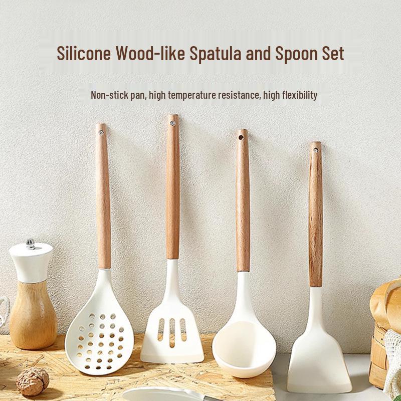 High-Temp Silicone Cookware Set: Spatula, Ladle & Slotted Spoon for Non-Stick Pans