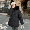 Cold-proof Down Cotton-padded Jacket Women's Winter Cotton-padded Jacket, Fur Collar, Thickened Black Waist, Western Style