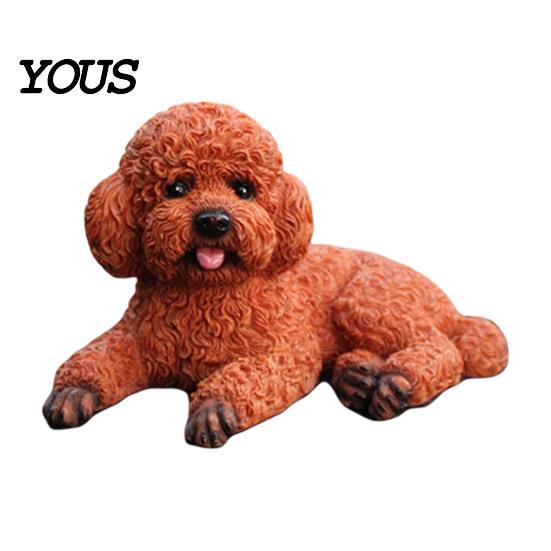 Office Desk Ornament Realistic Teddy Dog Statue, Desktop Small Pet Model, Cute Laying Sculpture Bookshelf Display Piece for Car Dashboard, Desk,