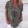 Leopard 3D print T-shirt for women Y2k Vintage Tops Harajuku streetwear V-neck T-shirts oversized clothes for women and girl