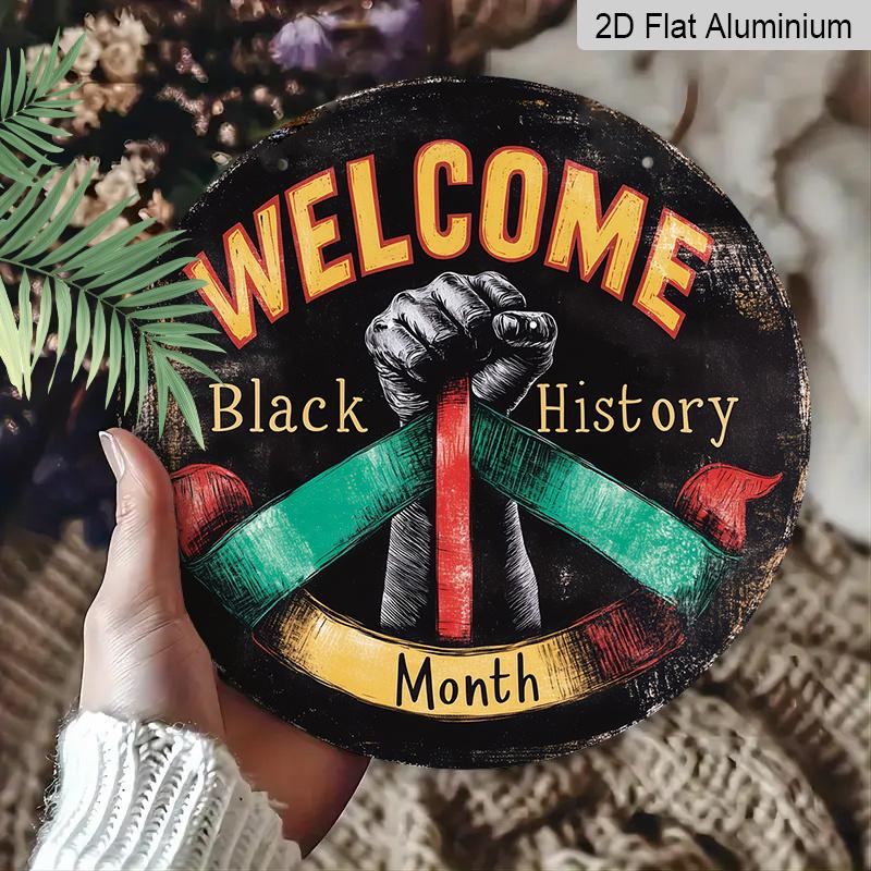 2D Flat, Black History Month Wall Sign - Vintage Fist & Pan-African Flag Metal Wall Art, Perfect for Home Decor, Kitchen, Porch Decoration, School