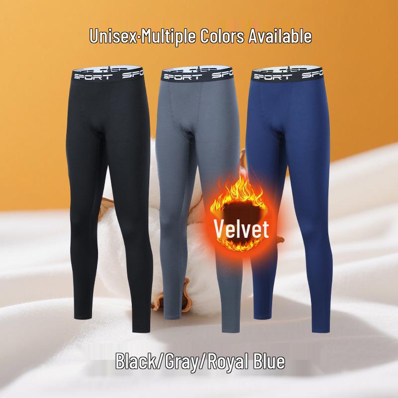 Unisex Fleece-Lined Thermal Slim-Fit Pants for Autumn/Winter - Stylish Base Layer & Sports Tights