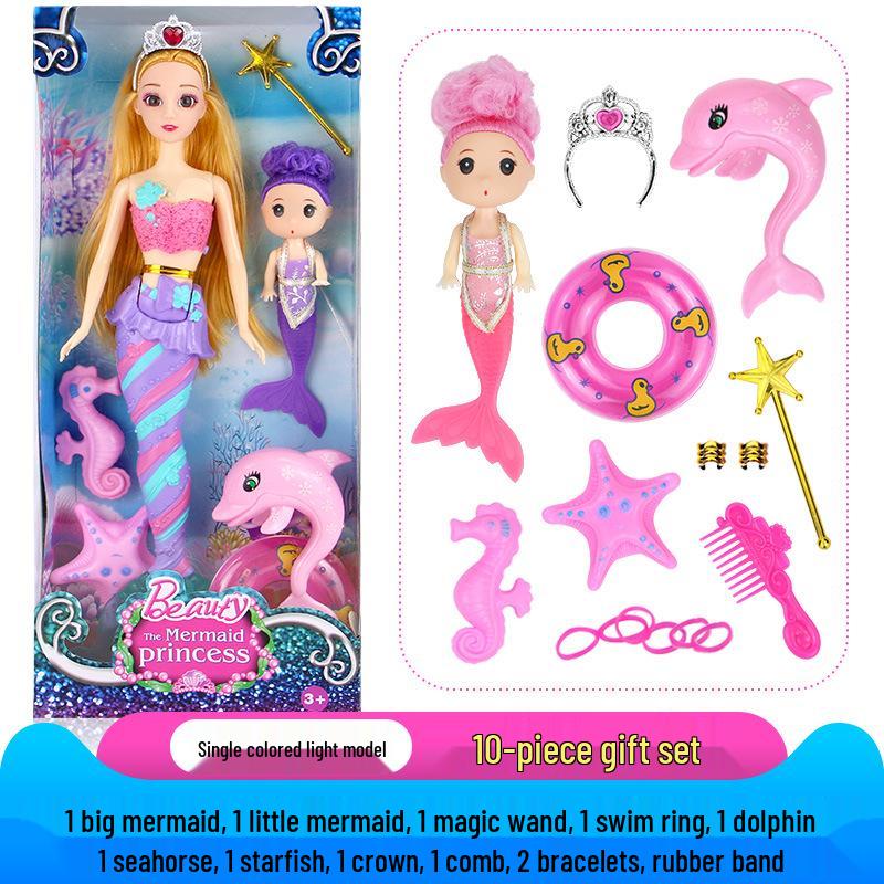 Set Păpușă Prințesă Sirenă Joc de Rol cu Lumini și Muzică – Cadou Perfect de Ziua de Naștere pentru Fete