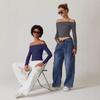European & American Women's Strapless Double-Layer Long-Sleeve Pullover Top - 2024 Trendy Off-Shoulder Style