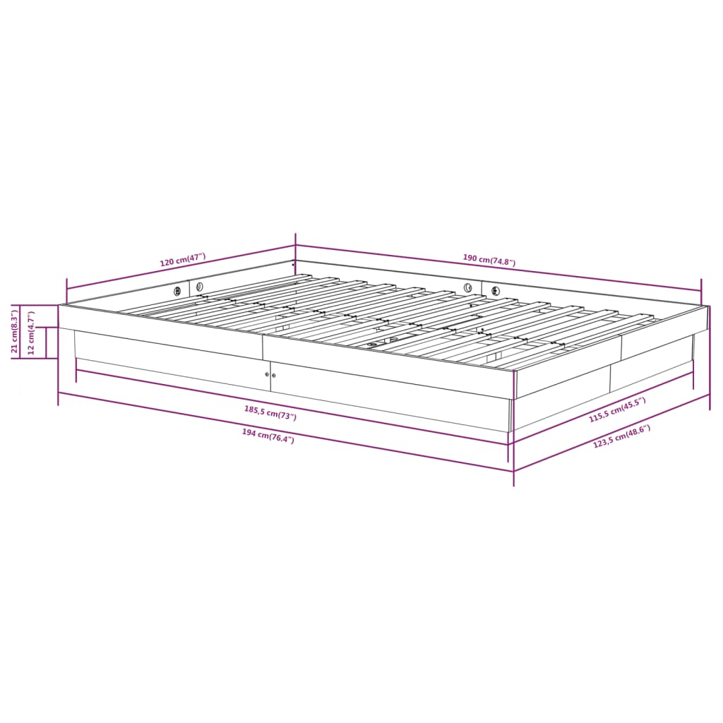 Solid Wood Bed Frame White 120x190 cm
