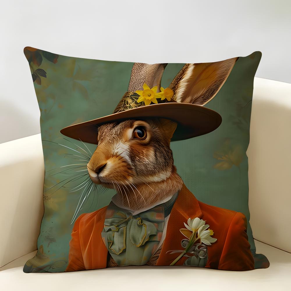 Rabbit Portrait Renaissance Cushion Cover Natural Linen Organic Fabric DoubleSided Printing Room Sofa Decor Pillow Case