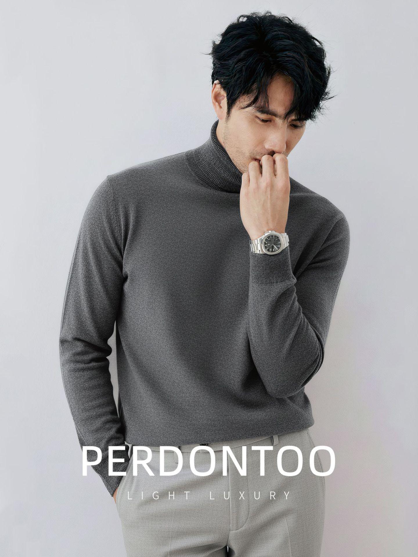 Men s High-Neck Winter Sweater, Wool & Modal Blend, Soft Velvet, Machine Washable, Thick & Warm L for 55-62.5kg