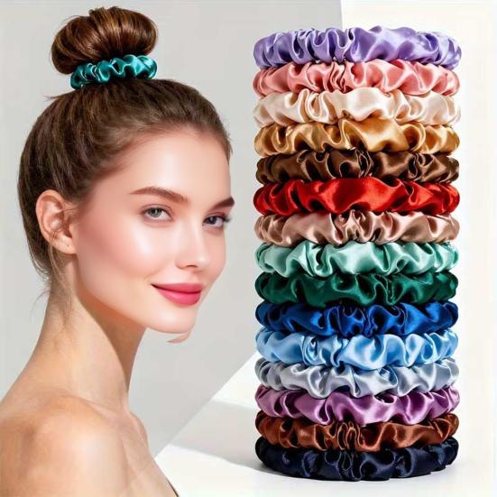19Pcs Women Hair Tie Smooth Satin Elastic Hair Bands Gentle On Scalp Hair Ropes Daily Party Outing Hair
