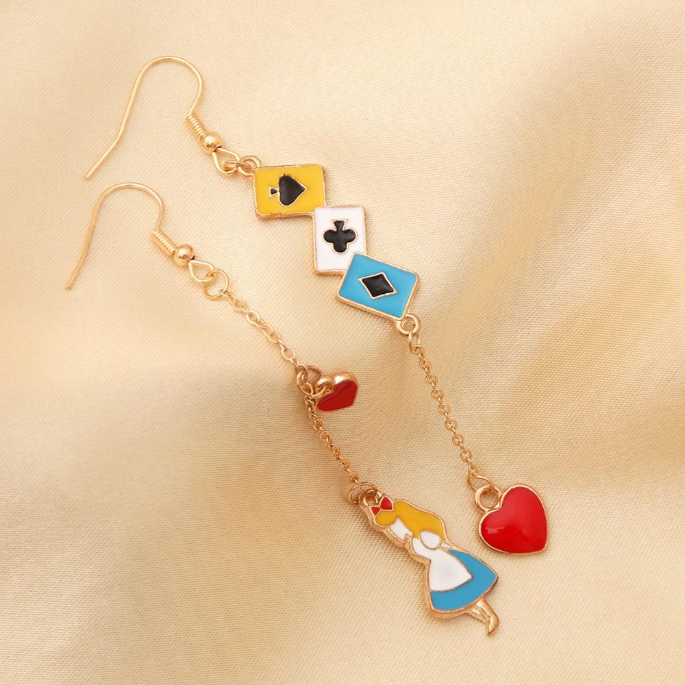 Alice in Wonderland Earrings - Playing Card Dangle Drop Earrings, Japanese Anime Style Cute Jewelry Gift for Women Girls Best Friend