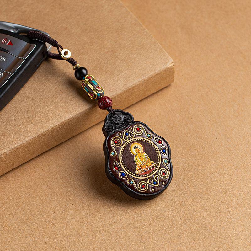 Ebony Nepal Eight Guardian Gods Keychain Pendant - Retro Buddha Jewelry Gift for Men and Women