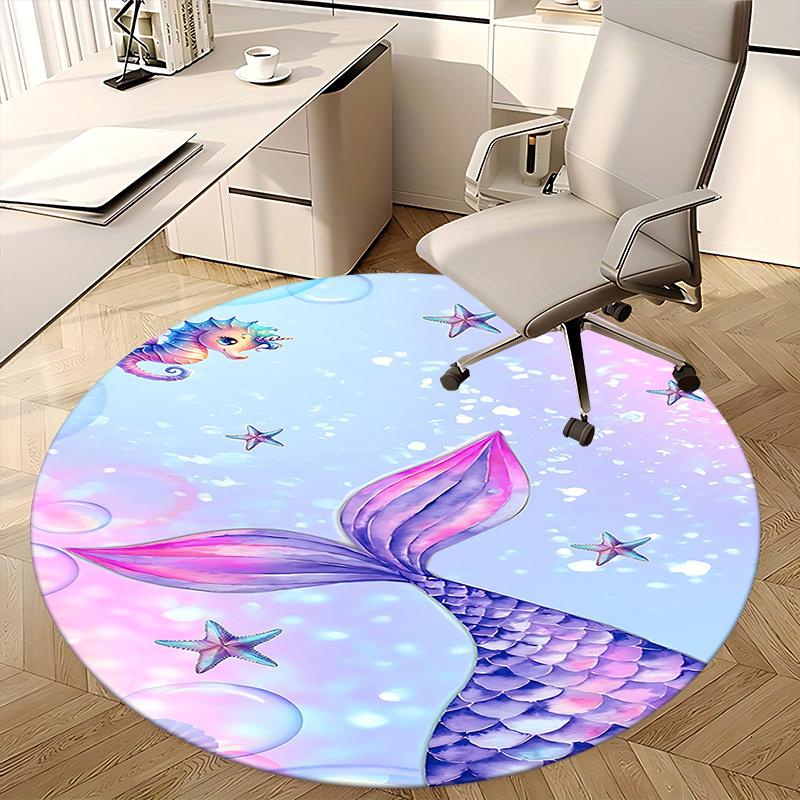Mermaid Tail Chair Mat - Round Carpet for Home Decor, Office, Living Room