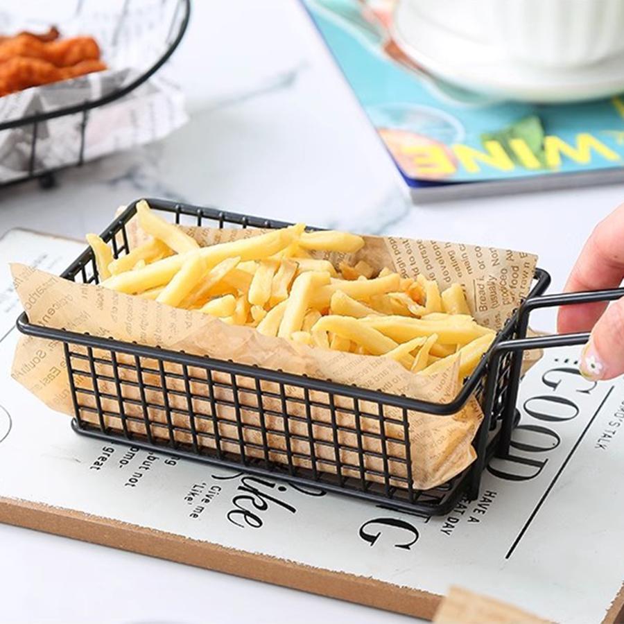 1PC Creative Rectangular French Fries Basket Snack Basket Fried Food Container with Handle Western Restaurant Snack Basket