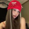 Hollow Out Bow Pearl Beanies Bohemian Style Knit Cap Cute Ethnic Style Hat  Outdoor