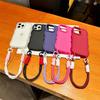 Candy Color Silicone Soft Phone Case with Wrist Strap For iPhone 16 Pro Max 15 14 13 Wave Edge Frame Protective Cover