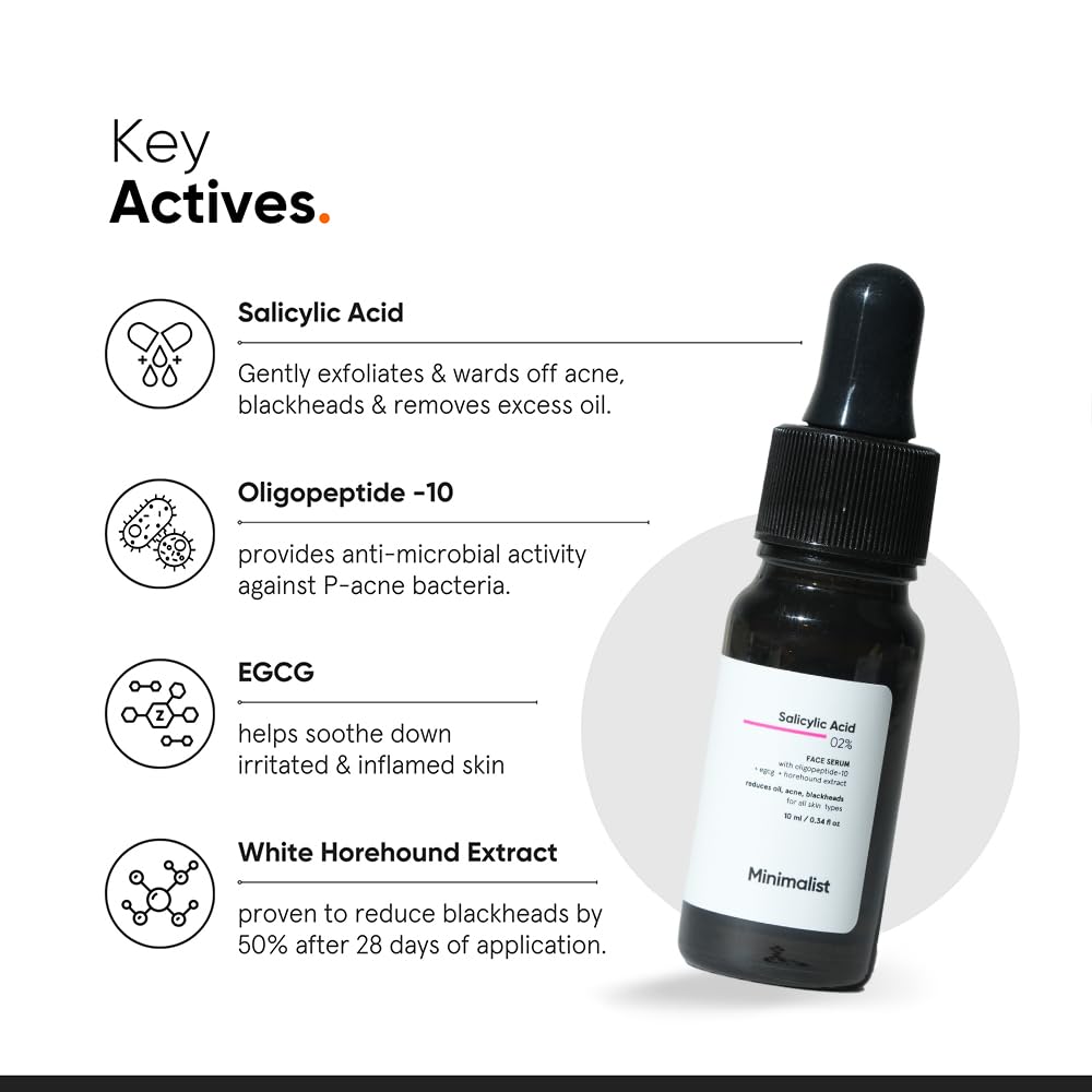 Minimalist 2% Salicylic Acid Anti-Acne Face Serum For All Skin Types | Reduces Blackheads, Excess Oil & Bumpy Texture | 10ml BHA Exfoliant
