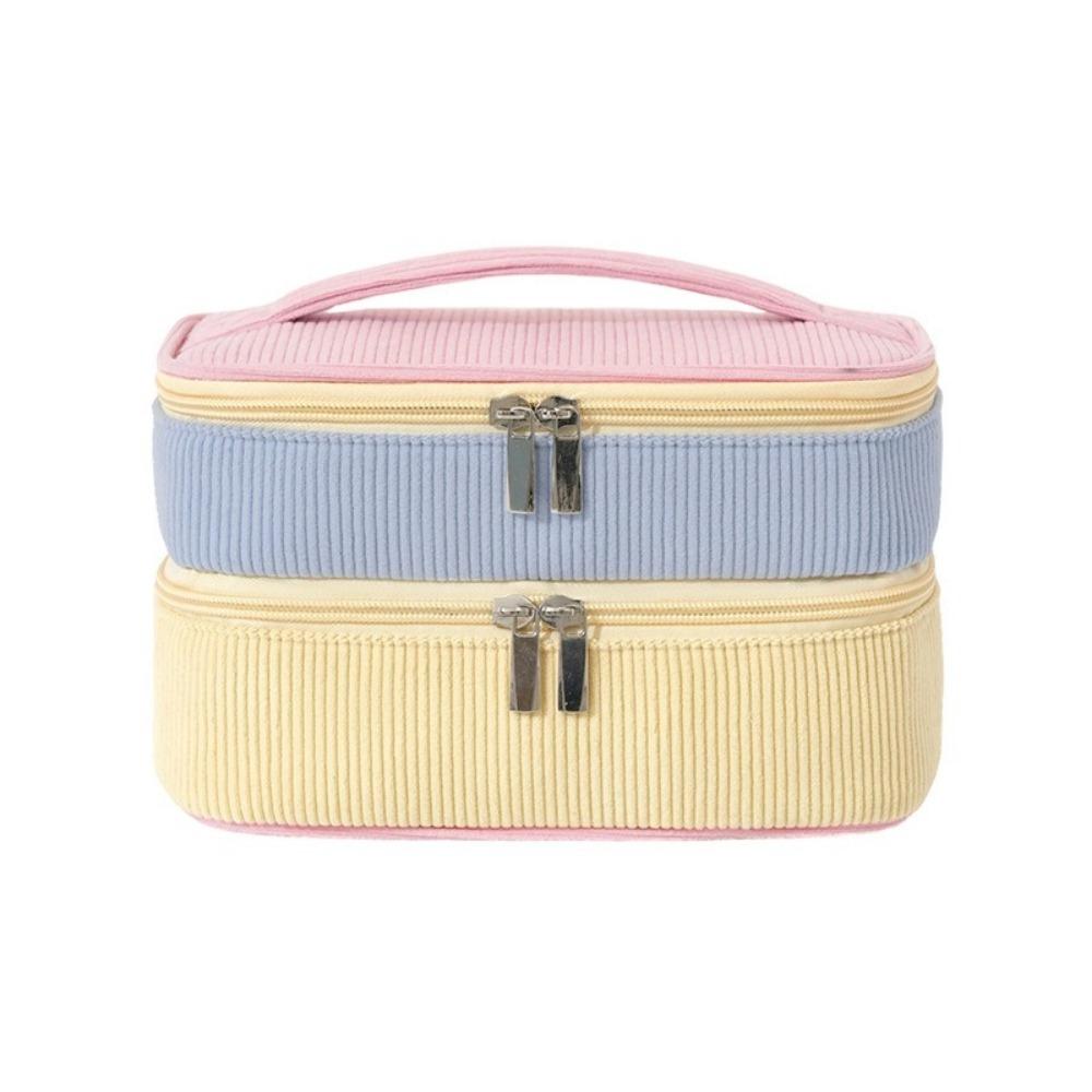 Large Capacity Double-layer Storage Bag Soft Handheld Toilet Bag Cosmetics Storage Bag  Travel розовый