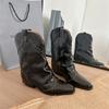 Mode Neue Herbst Winter Spaltleder Damenstiefel Mode Nieten Westernstiefel für Damen Mid-Calf Stiefel Schuhe Klobiger Absatz Botines Mujer