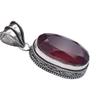 Red Garnet Hydro Gemstone Antique Silver Plated Pendant 2.25" J 2143