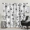 2 Pieces Black and White Floral Print Curtains   Polyester Fabric   Suitable for Bedroom   Living Room Decoration