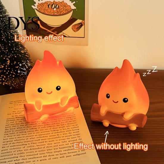 Cozy Dorm Room Decoration Cartoon Fake Campfire Night Light, Cute Warm Glow Bedside Minimalist Light for Nursery Ornament, Portable Lamp And