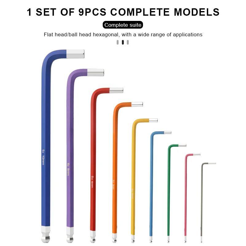 RIDERACE Bicycle Hex Key Set S2 CR-V Steel Service Wrench Colorful Hexagon Spanner Flat Ball Opening MTB Bike Repair Tool Kit