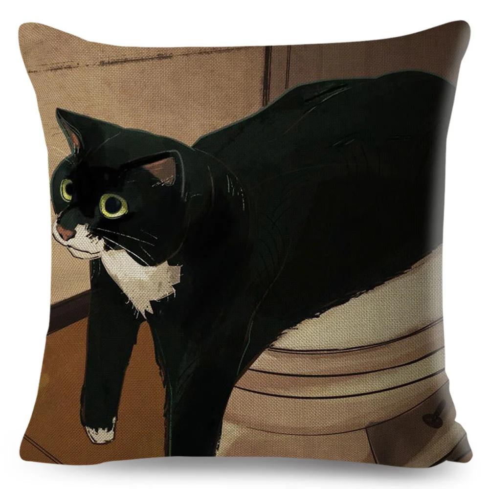 Olejomalba Roztomilá Kočka Povlak na Polštář Dekor Barevný Kreslený Domácí Zvíře Povlak na Polštář Polyesterový Povlak na Polštář na Pohovku Dětský Pokoj