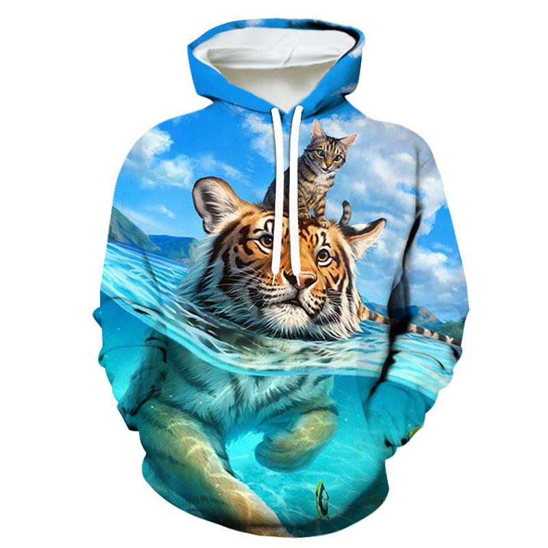 3D Sci-Fi Stil Tiger Löwe Hoodie: Trendige Europäische/Amerikanische Marke