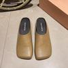Soft Leather Version~ Baotou Half Slippers Women's 2025 New Summer Wear Lazy One-pedal Single Shoes Flat-soled Cool Slippers