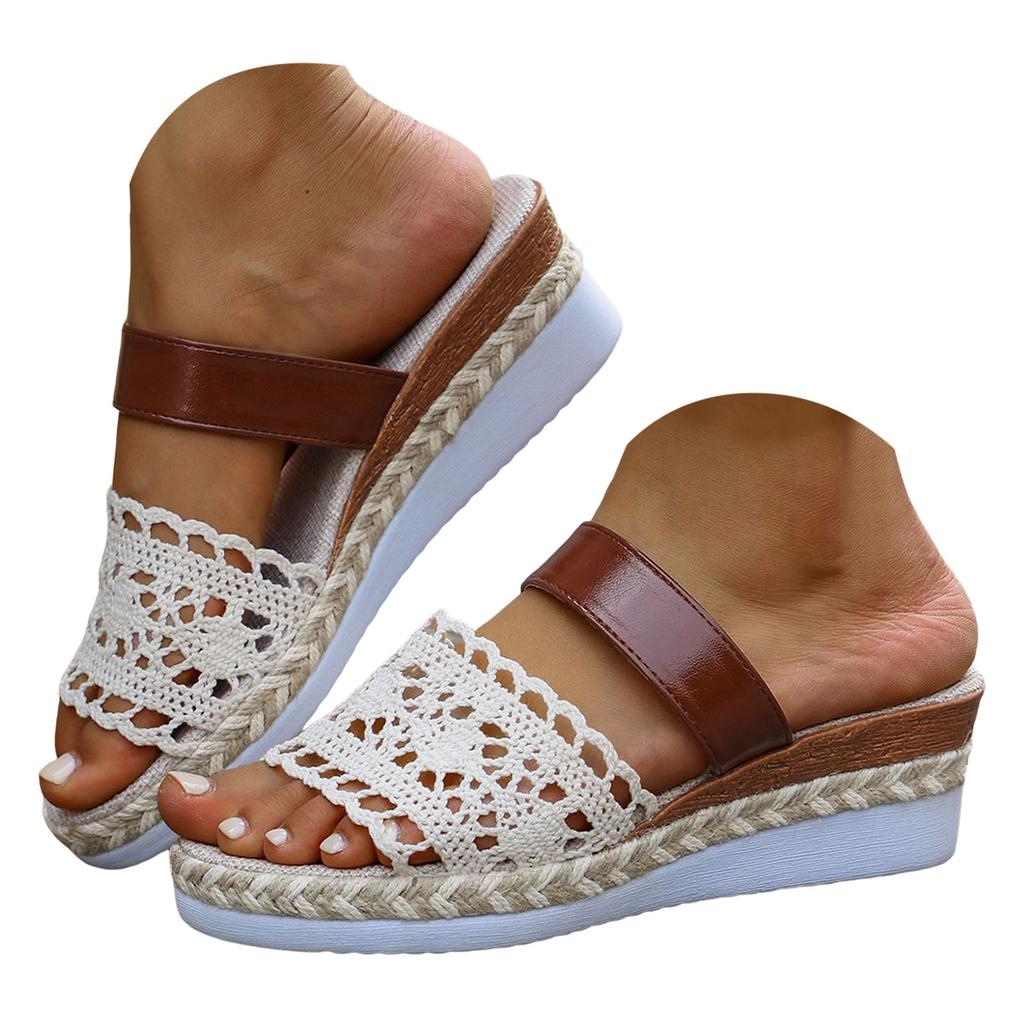 Women'S Sandals Bohemian Sandals Wedge Sandals Ethnic Sandals Openwork Wedge Two Strap Sandals Women Rubber Womens Wide Sandals