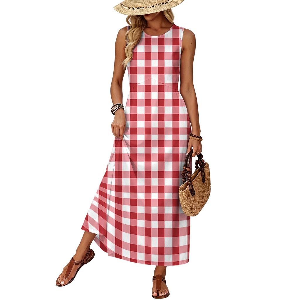 Women Sleeveless Summer Dress Casual Loose Fit Maxi Dress with Pockets Lightweight Beach Vacation Sundress