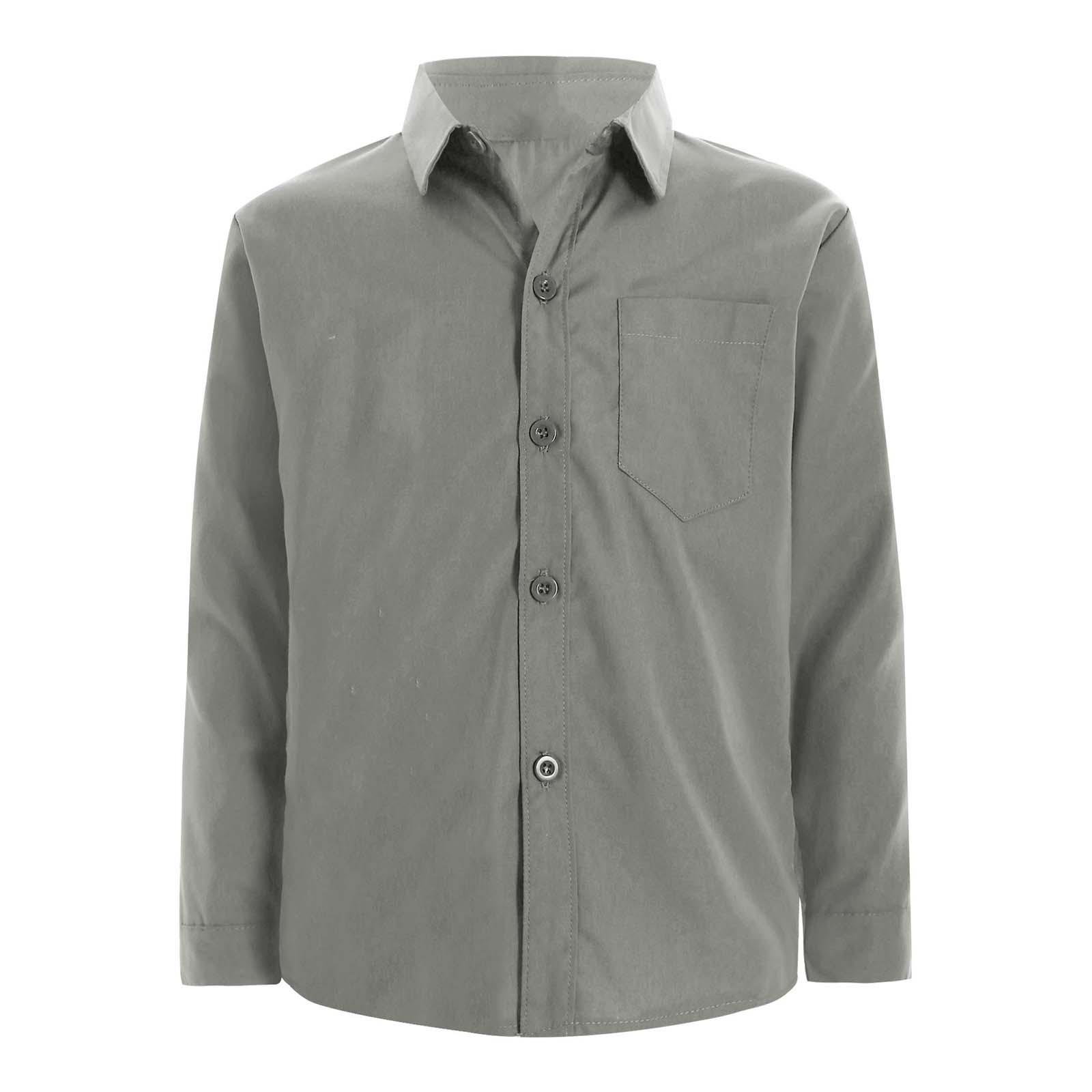 

Сорочка з довгим рукавом для хлопчиків з коміром та нагрудною кишенею для повсякденного носіння 9-10 Years сірий колір