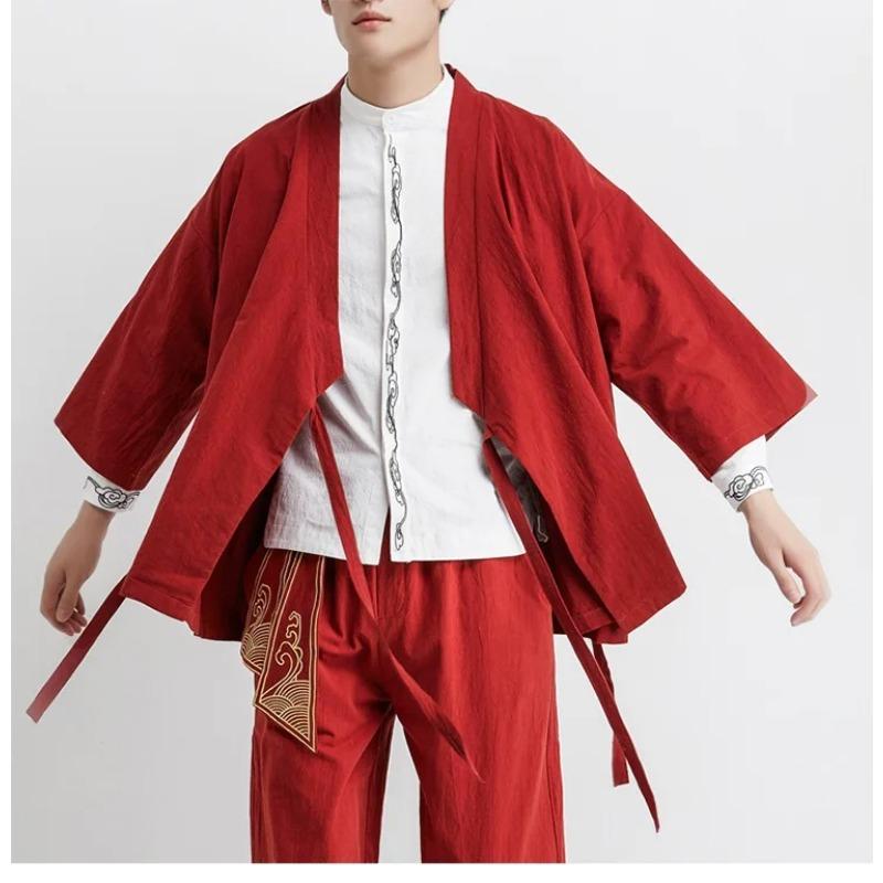 Japanese Kimono Cardigan Chinese Style Linen Haori Yukata Streetwear Traditional Samurai