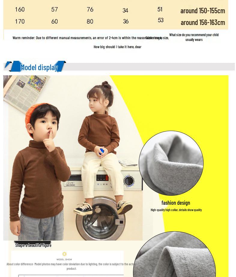 Camiseta de Algodón de Cuello Alto y Manga Larga para Niños 2024 – Capa Base Acogedora y a la Moda para Otoño/Invierno para Niños y Niñas.
