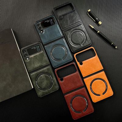 Magsafe Case Magnetic Wireless Charging Folding Leather for Samsung Galaxy Z Flip 6 5 4 3 Shockproof Protection Cover Accessory