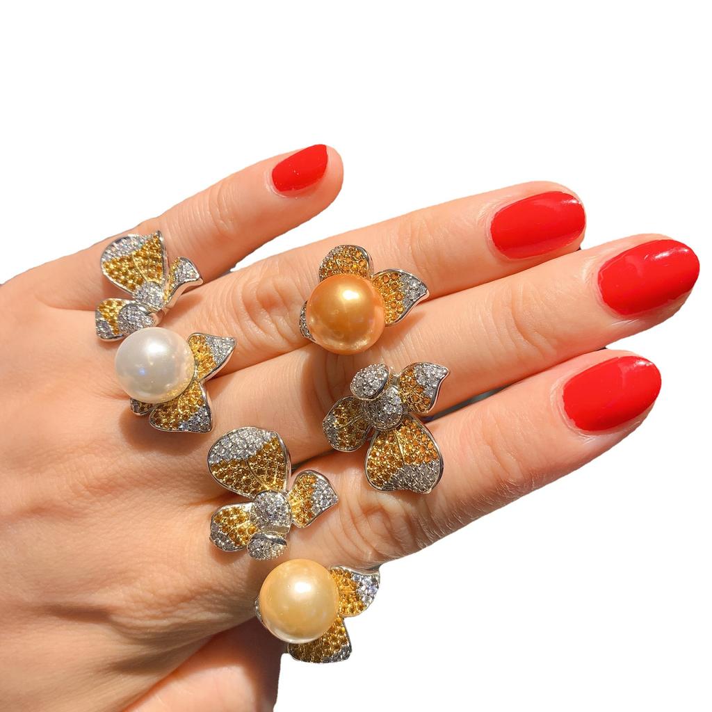 Simple Australian Fritillary Pearl Open Ring Women's Fashion Color Treasure Vintage Ring Jewelry